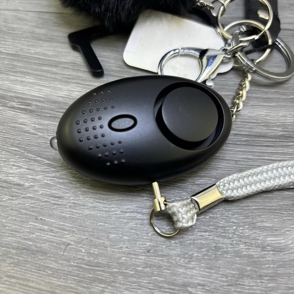 Black Self Defense Keychain w/ Protection Alarm with Pom Pom - Picture 6 of 8